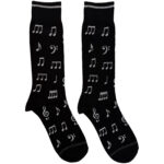 Perri's Unisex Crew Socks: Musical Notes (Black)  (UK Size 6.5 - 11)