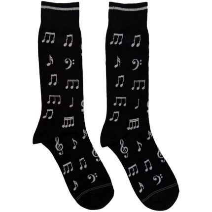 Perri's Unisex Crew Socks: Musical Notes (Black)  (UK Size 6.5 - 11)