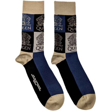 Queen Unisex Ankle Socks: Crest Blocks (Navy Blue) (UK Size 7 - 11)
